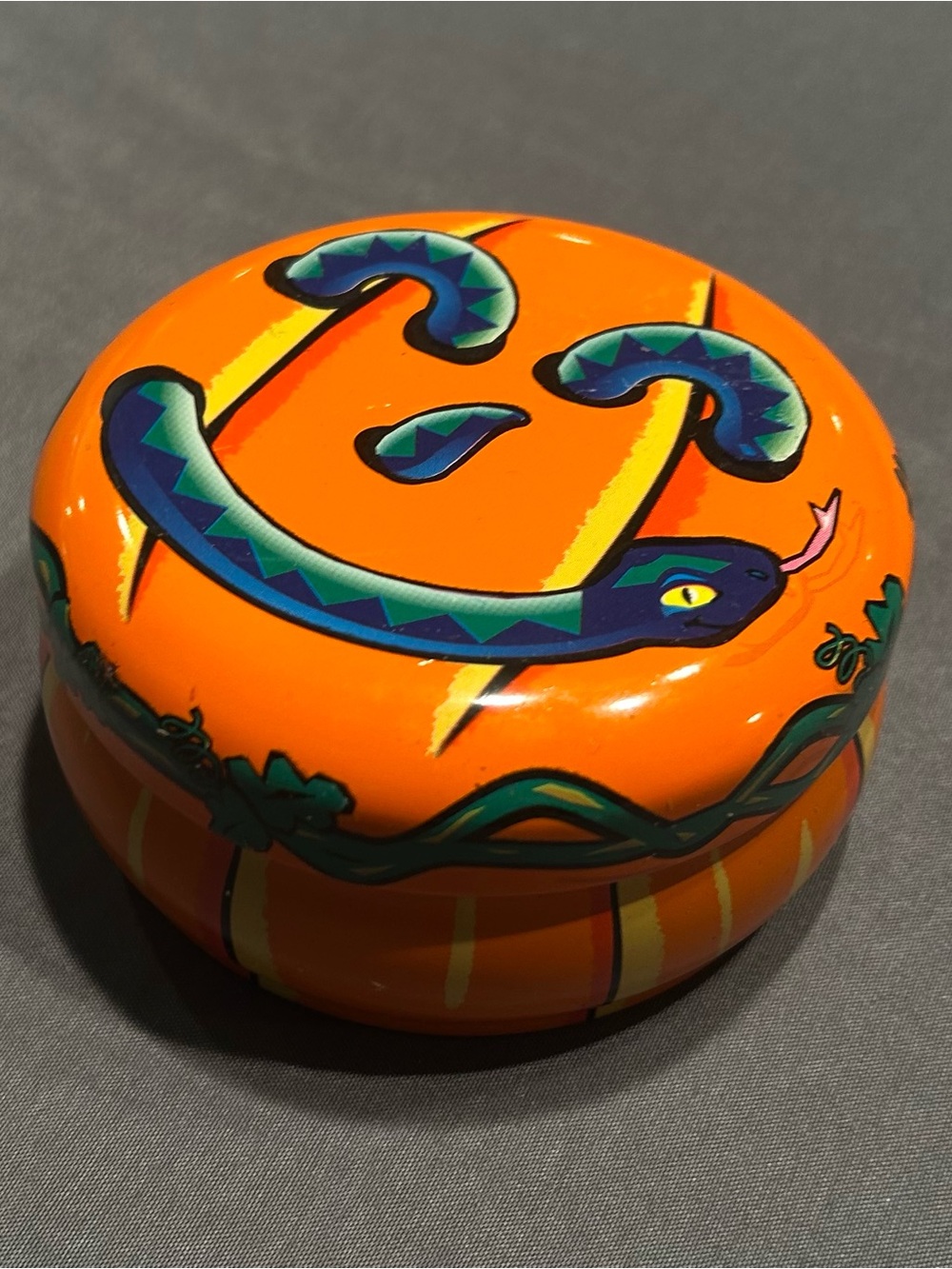 Vintage Halloween Pumpkin Snake Small Round Metal Tin